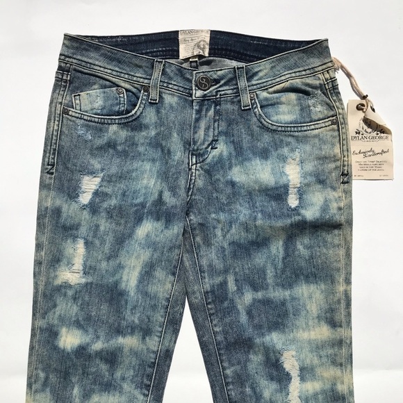 Y2K Low Rise Jeans Distressed Skinny Tie Dye Blue - Picture 3 of 8